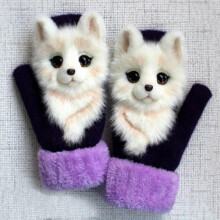 Hand Knitted Gloves, Cute Animal Mittens, Cute Winter Gloves, Full Fingers Thickening Soft Winter Warm Mittens for Kids Girl