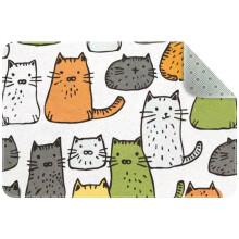 Cute Cat Cartoon Doodle Small Area Rug, Non-Slip Door Mat Indoor Floor Mat, Washable Kitchen Rug Entrance DMat for Bedroom Living Room