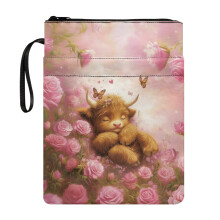 1 pc Book Sleeve Protector Pouch with Zipper Polyester Fabric Easy Carry Book Case for Reading Lovers 11.4 Inch X 8.66 Inch, Cow and Rose