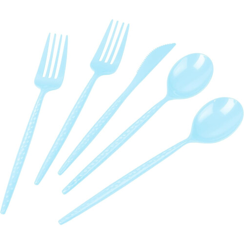 Σετ 150 τεμαχίων πλαστικά μαχαιροπίρουνα Baby Blue – 50 πιρούνια, 50 μαχαίρια, 50