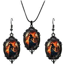 Goottilainen halloween-korusetti naisille: noitakorvakorut ja -kaulakoru, vintage-paholainendesign – yhteensopiva halloween-asujen kanssa