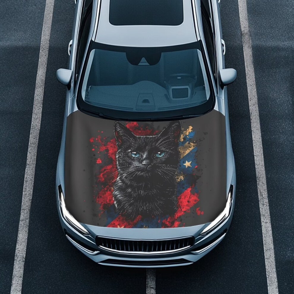 American Flag Cat Car Hood Cover Â Breathable, Portable, Universal Protector Compatible With All Cars Black 9422877534760