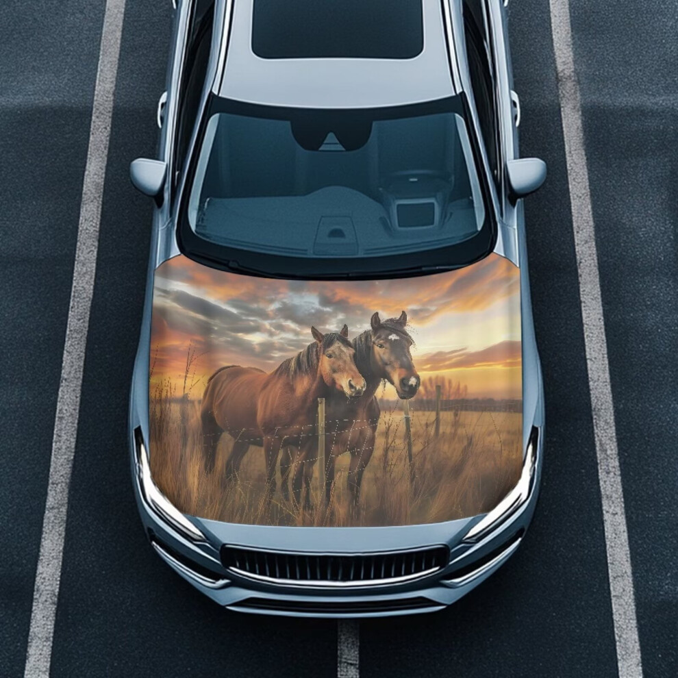 Horse Print Elastic Car Hood Cover Â Washable, All-Weather, Universal Fit For Suv, Sedan, Truck & Pickup 9422877532452
