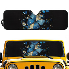 Windshield Sun Shade Blue Butterfly UV Blocking 52.95 x