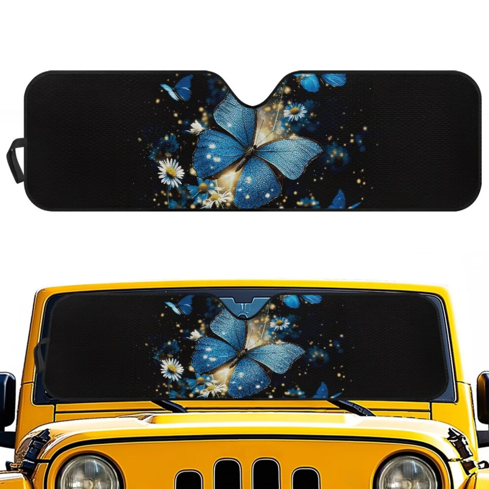 Windshield Sun Shade For Wrangler, Compass, Gladiator & Renegade Â Uv-Blocking Butterfly Visor, 52.95" X 16.14" Blue 9399596744650