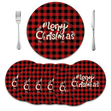 Merry Christmas Round Placemats Set of 6 Happy New Year Table Mat 14 inch for Kitchen Dining Table Decoration