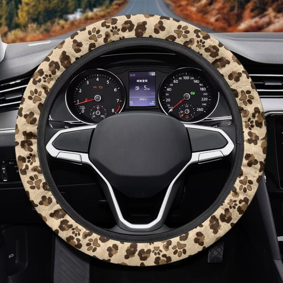 Leopard Print Fluffy Steering Wheel Cover, 15", Warm & Soft Car Accessory Â Compatible With Suv, Sedan 9422877534876