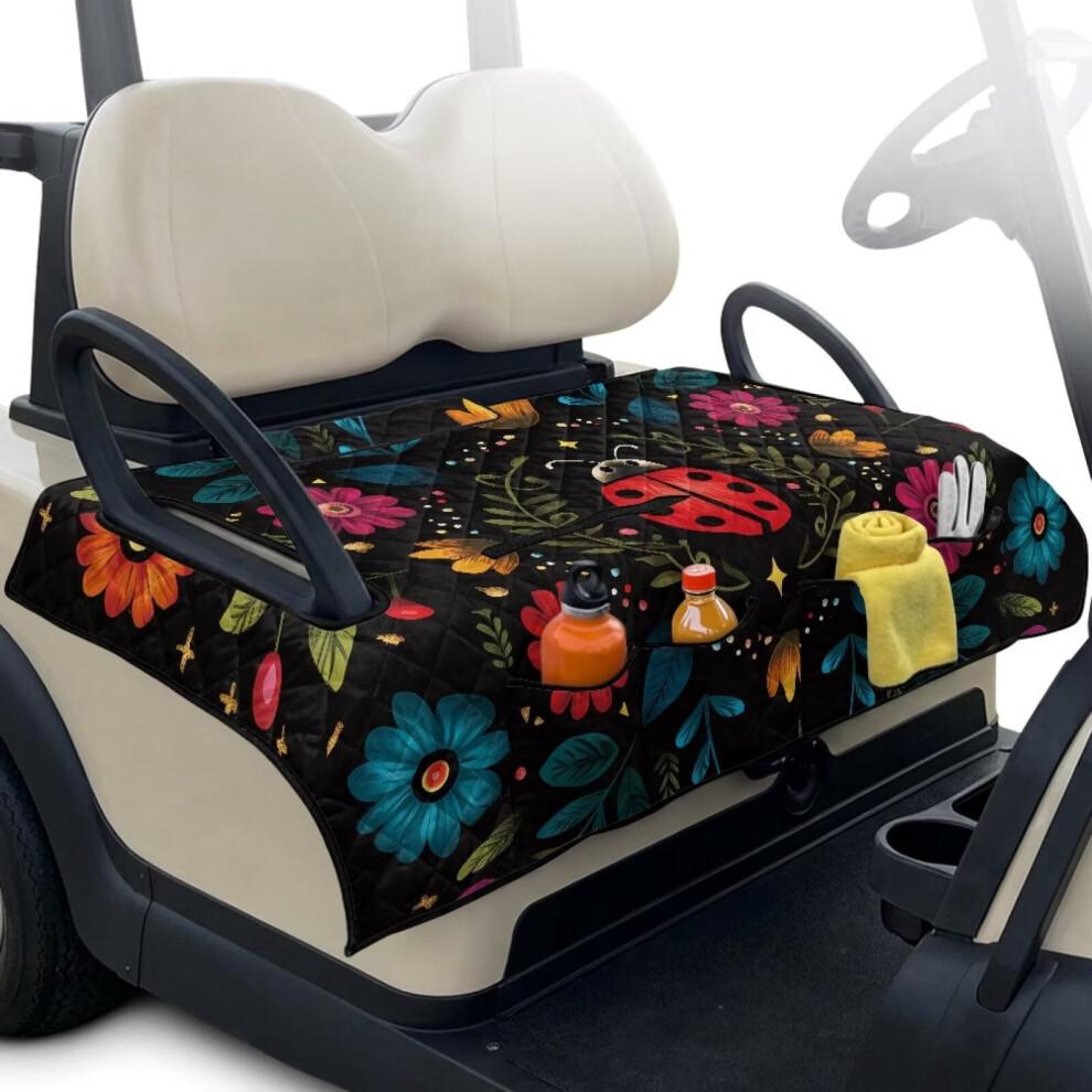 Floral Ladybug Golf Cart Seat Covers Â Universal, Thick Cushions, Compatible With Ezgo, Club Car, Yamaha & More 9422877535262