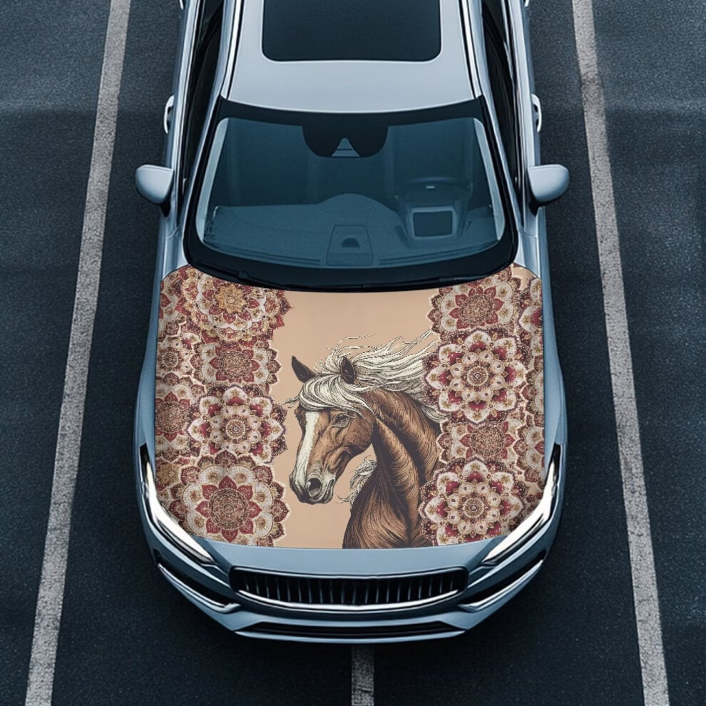 Ethnic Horse Car Hood Cover 59"X39" (150X100cm) Â Protective Exterior Accessory For Cars, Suvs, Pickups 9422877535033