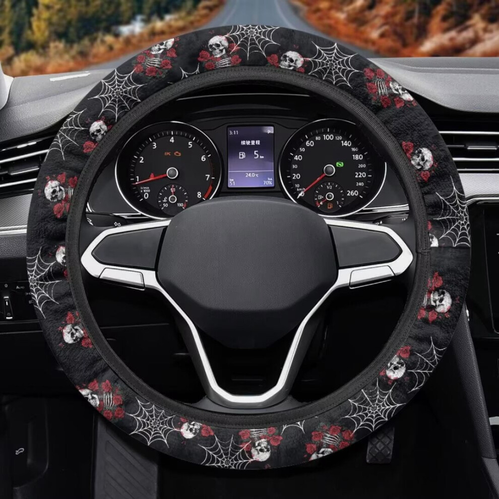 Skull Cobweb Steering Wheel Cover Non-Slip Breathable Winter 9180435749802