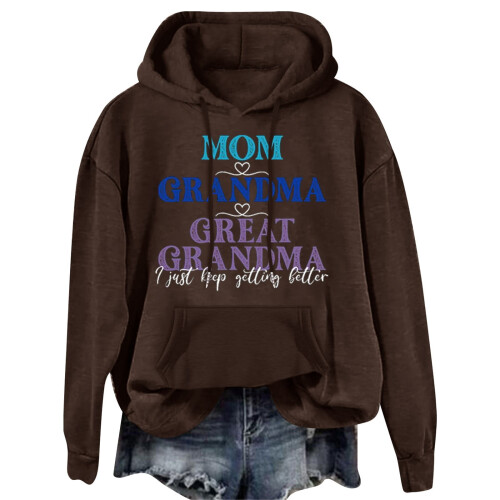 Damen-Kapuzenpullover mit Buchstabenprint, Kaffee, Größe S