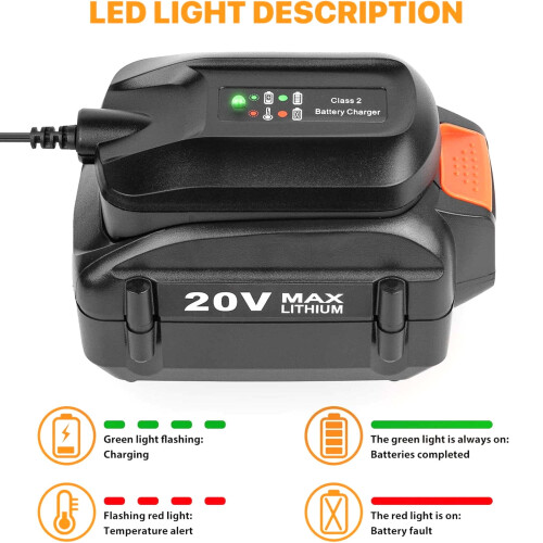 Φορτιστής μπαταρίας αντικατάστασης 20V για Worx Tools WA3742, ένδειξη LED λιθίου, καθολική 1