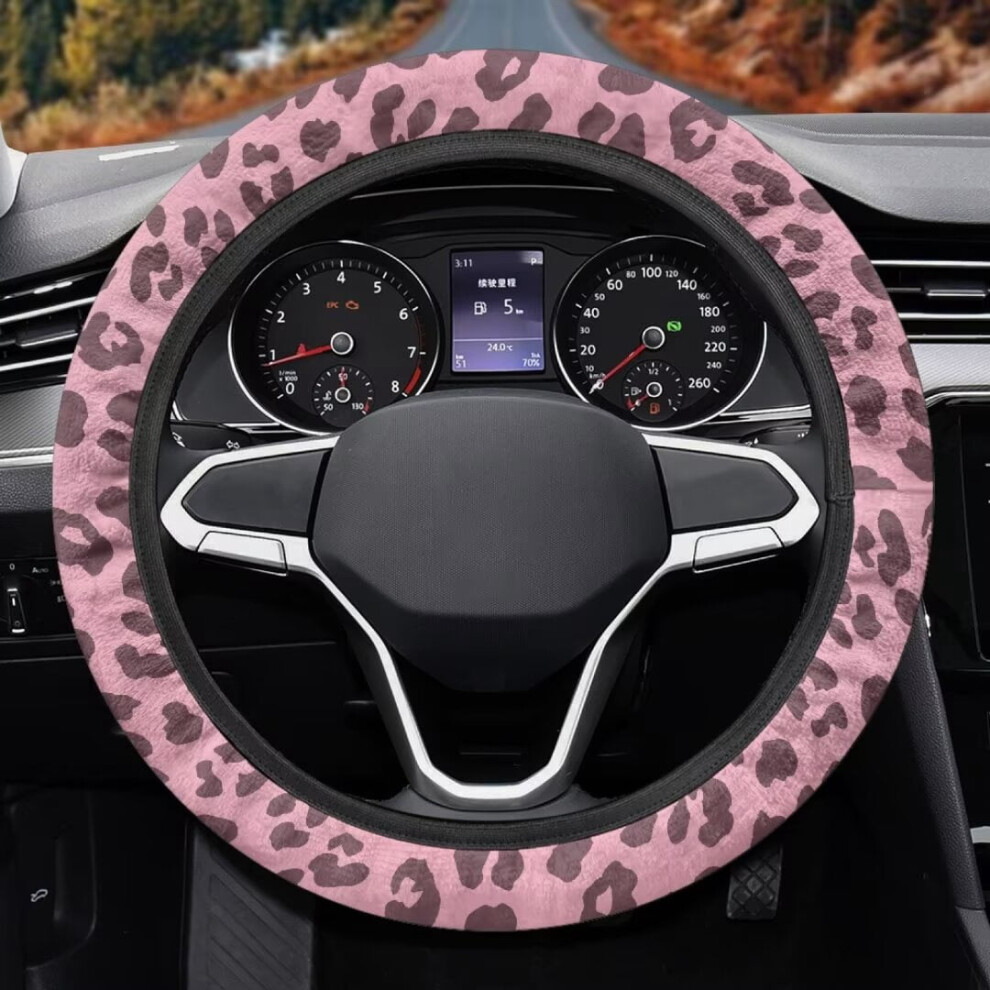 Leopard Print Furry Steering Wheel Cover For Women Â Stretchable, Winter Car Steering Wheel Protector Compatible With Most Vehicles 9399596746616