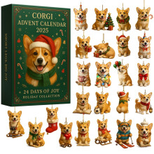 Pendentifs acryliques pour calendrier de l'Avent Corgi (24 pièces)