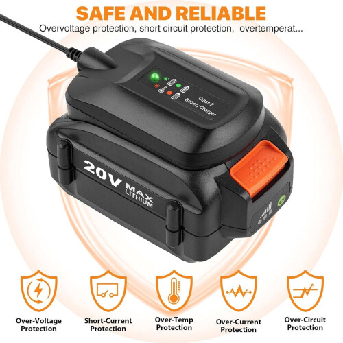 Φορτιστής μπαταρίας αντικατάστασης 20V για Worx Tools WA3742, ένδειξη LED λιθίου, καθολική 2