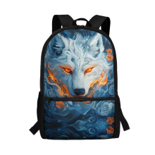 Cool Wolf School Backpack Bag for Boys Girls 6-12 Year Kids Backpack Large Capacity Sports Casual Daypack Travel Backpacks with Zipped Front Pocket