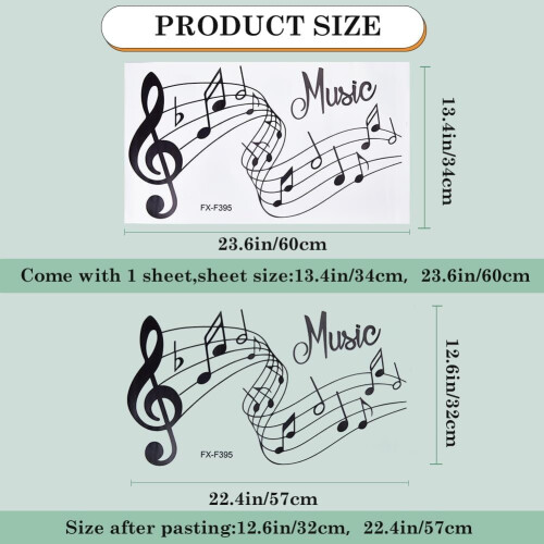 Music Wall Decals Vinyl Musical Notes Waterproof 13.4x23.6 1