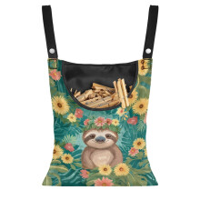 Sloth Sunflower Clothespin Storage Bag – Palm Leaf Hanging Organizer Set (2 pcs), Snap Button Closure, Outdoor Use