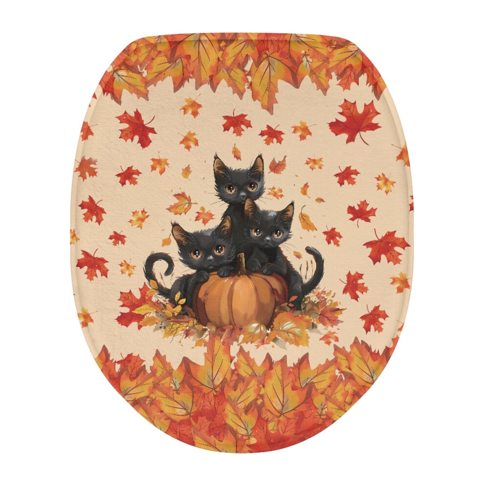 Black Cat Thanksgiving Toilet Seat Cover With Maple & Pumpkin Â Universal Oval Lid Cover, Compatible With Standard Toilets 9422877015603