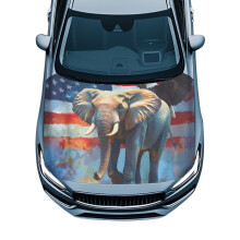 Elephant American Flag Car Hood Cover – Stretchable Polyester, Compatible with Sedans, SUVs, Trucks