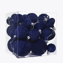 Blue Flocked Christmas Ornaments 36PCS, Shatterproof Velvet Balls—Compatible with Holiday Decor, Home/Parties, Gifts & DIY