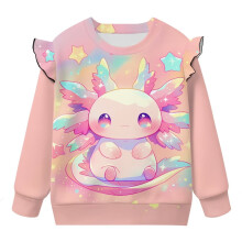 Cute Pink Salamander Sweatshirt for Toddler Girls 7-8Y, Long Sleeve Crewneck Pullover with Ruffle Shoulder – Fall Fashion, Compatible with Kids