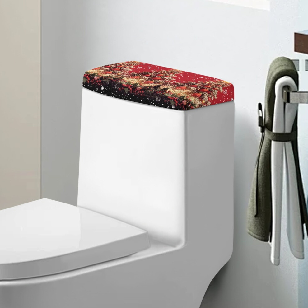 Christmas Tree Snow Toilet Tank Cover With Elastic Edges Â Compatible With Standard Tanks 9422877016082