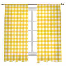 Yellow Checkered Sheer Curtains 52"x72", Farmhouse Geometric Light-Filtering Voile Drapes, Rod Pocket, 2 Panels, Compatible with Standard Rods