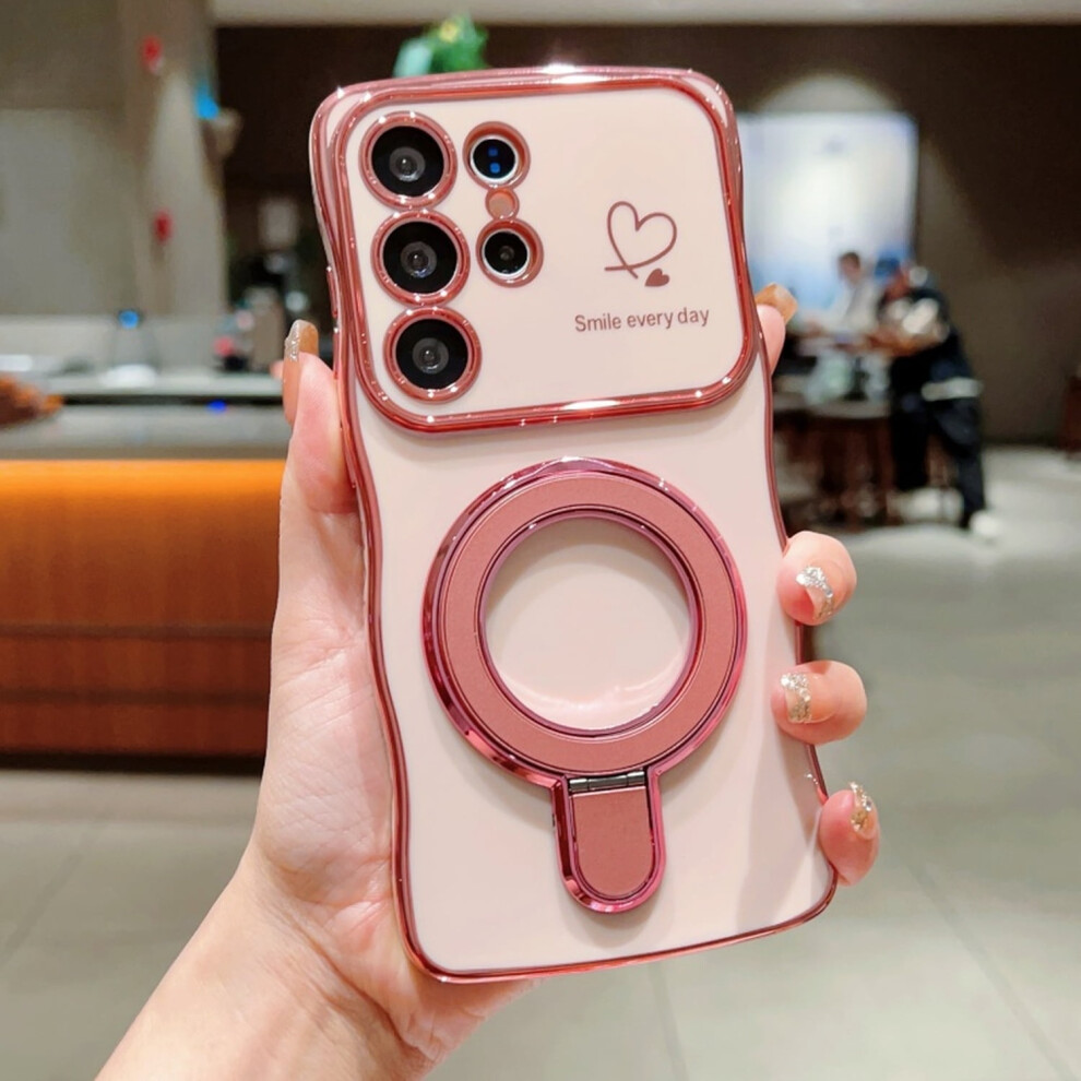 Allytechgroup Case For Samsung Galaxy S25 Edge Â Compatible With Magsafe, Kickstand, Curly Wave & Heart Design, Shockproof, Pink 9399596256030