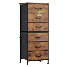 Fabric Tall Dresser with Wood Top and Metal Frame 6 Drawer