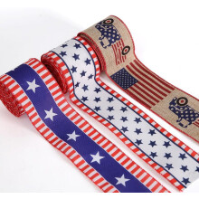 4th of July Patriotic Ribbon Rolls, 2.5" x 5 Yards Stars & Stripes Wired Edge, Red White Blue Burlap – DIY, Gift Wrapping, Independence Day Decor