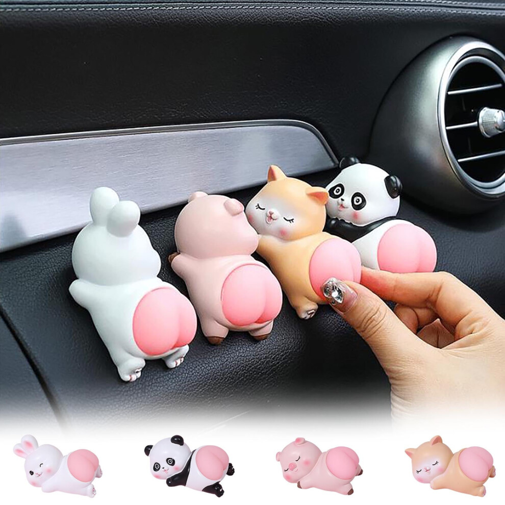 4Pcs Cute Soft Butt Animal Car Decorations For Rearview Mirror Â Bunny, Panda, Pig, Cat Pendants, Compatible With All Cars 9399596258621