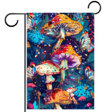Mushroom and Butterflies Garden Flag 12x18 Inch
