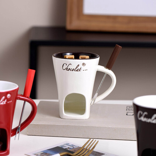 Chocolate Fondue Set Ceramic Cup with Candle Warmer 1 Set 2