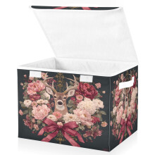 Large Fliplid Foldable Storage Bin Boxes Cubes Baskets with 2 Handles for Clothes Books 16.5x12.6x11.8 Inch Beautiful and Detailed Deer