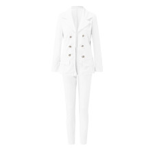 Long Jackets for Women Trendy Women's Solid Two Piece Suit Set Business office Long Sleeve Suit Jacket and Trouser (White,L)