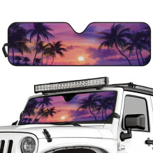 Purple Sunset Palm Trees Windshield Sunshade for Jeep