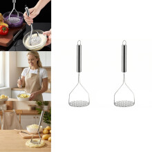 Stainless Steel Potato Masher Press, Food Crusher for Veggies Meat, Kitchen Utensil Tool,A,2PCS