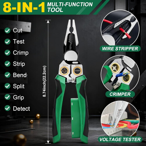 8-in-1 Wire Stripper with Voltage Tester, Heavy Duty for 10-18 AWG, Multi-Function Electrical Tool 1