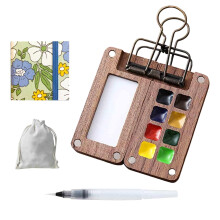 Mini Travel Watercolor Kit with Brush, Nano Palette & Walnut Wood Box – Compatible with Artists, Students