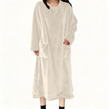 Women's Flannel Nightgown Long Sleeve Extra Long with Two Pockets Cozy and Warm Sleepwear