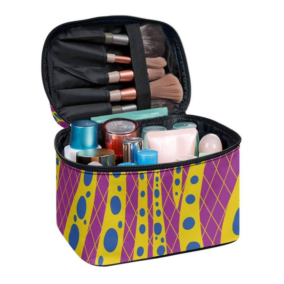 Travel Cosmetic Makeup Bag Polyester Cosmetic Makeup Bag Zipper Wide-open Large Capacity Geometric Dot Bag
