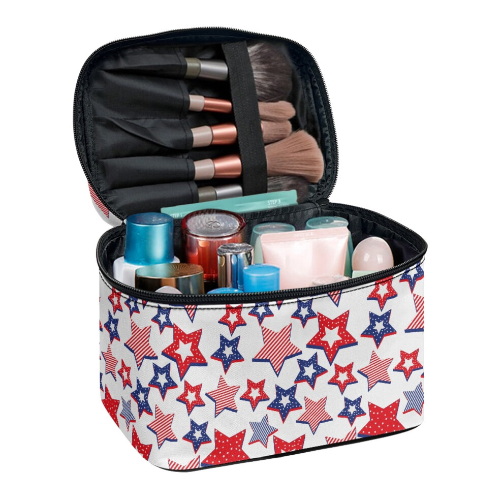 (8.86"x6.5"x5.9") American Flag Star Design Travel Cosmetic Organizer Bag Portable and Durable Portable Makeup Cosmetic Bag Organizer Zipper