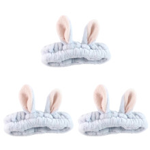 3Pcs Cotton Bunny Ear Makeup Hairbands Sky Blue Facial Cleanser Bands
