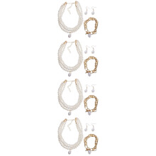 4Sets Elegantes Perlen Schmuckset Damen Ohrringe Halskette Armband
