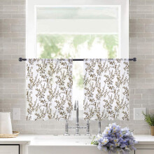 Sheer Curtains 52"x54", Floral Watercolor Brown Bud Leaves, Light Filtering Voile Drapes with Rod Pocket – 2 Panels, Compatible with Standard Rods