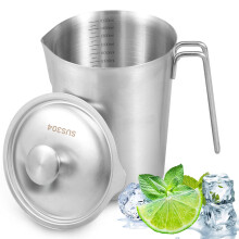 Garrafa de água em aço inoxidável com tampa, 1,4 L/1,9 L, com marcações e alça.
