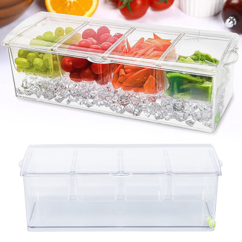 Παγωμένο Condiment Caddy – Διαφανής πλαστικός δίσκος 4 θέσεων με σφραγιζόμενο καπάκι 1
