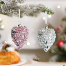 Glass Beaded Heart Locket Ornament Pink 3.74 Inch