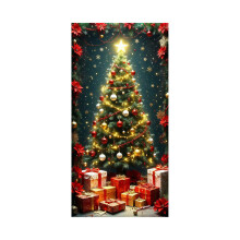 Capa de porta em formato de árvore de Natal, 35 x 71 polegadas, com efeito luminoso.